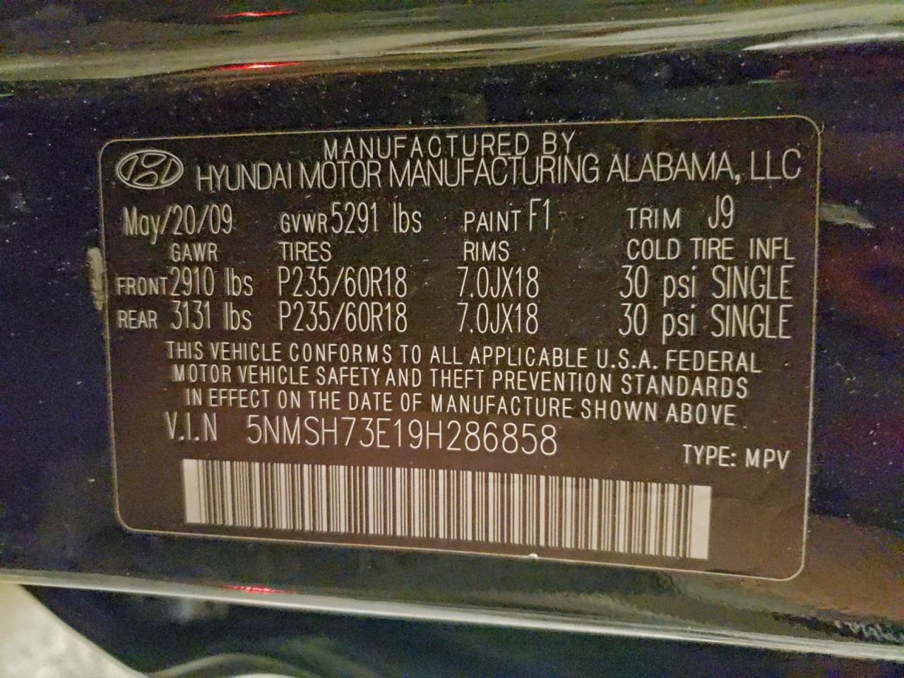 2009 HYUNDAI SANTA FE SE photo 13