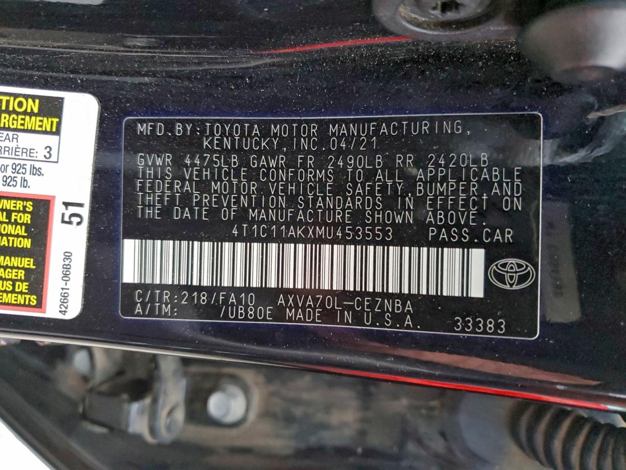 2021 TOYOTA CAMRY LE photo 25