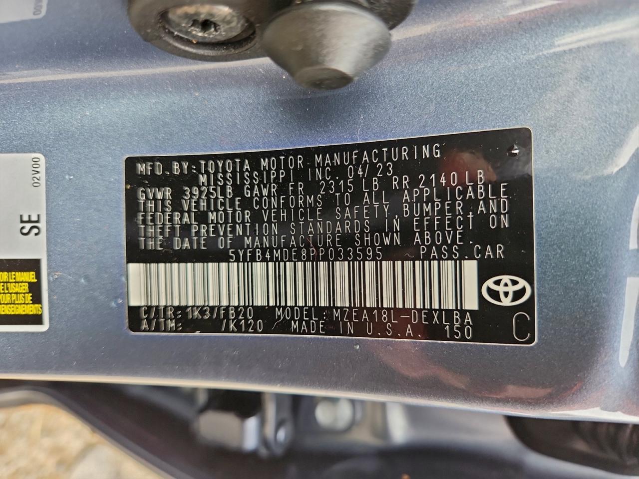 2023 TOYOTA COROLLA LE photo 12