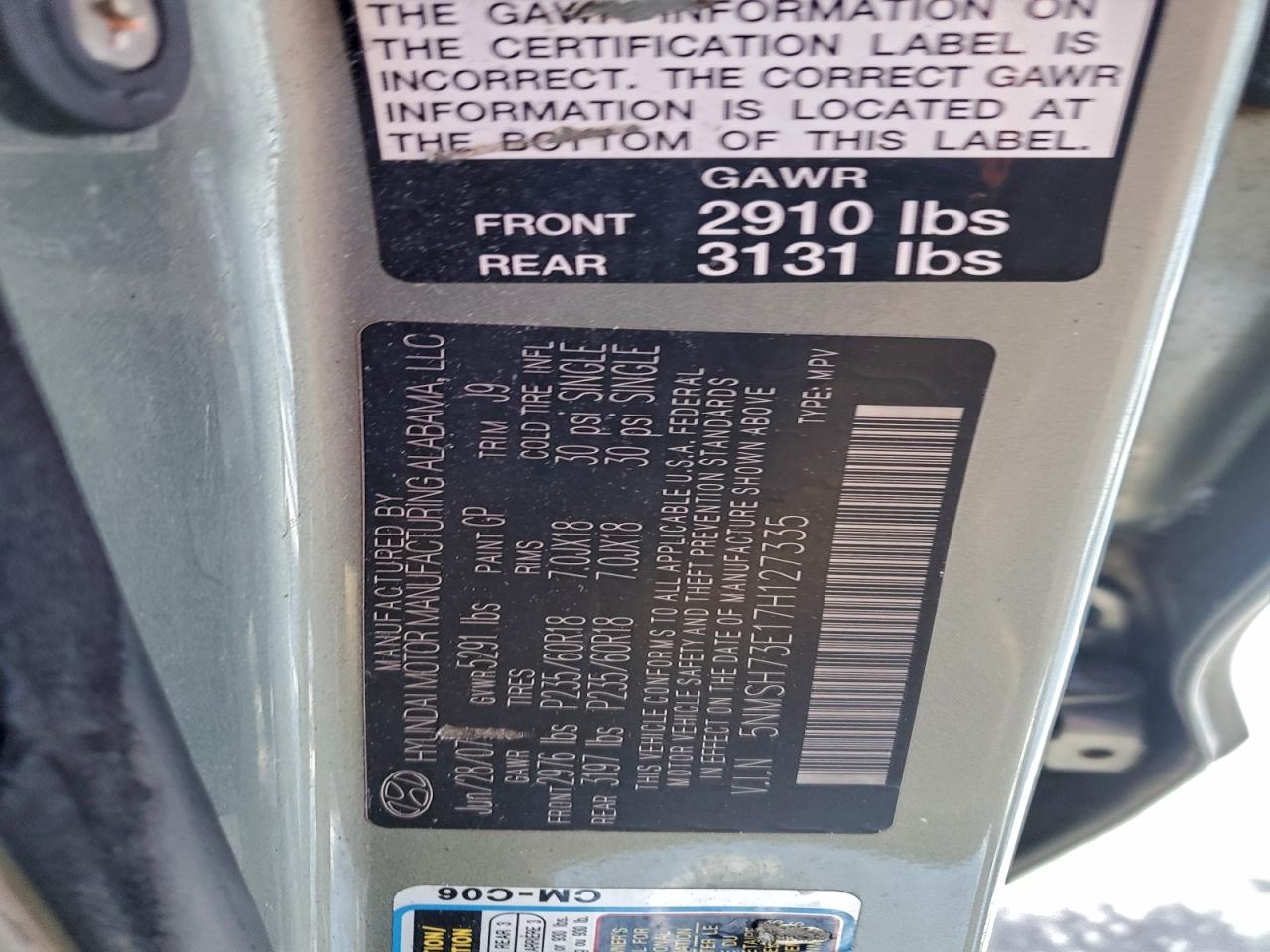 2007 HYUNDAI SANTA FE SE photo 13