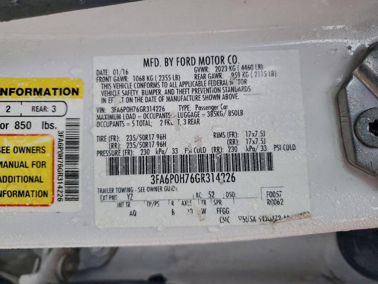 2016 FORD FUSION SE photo 12