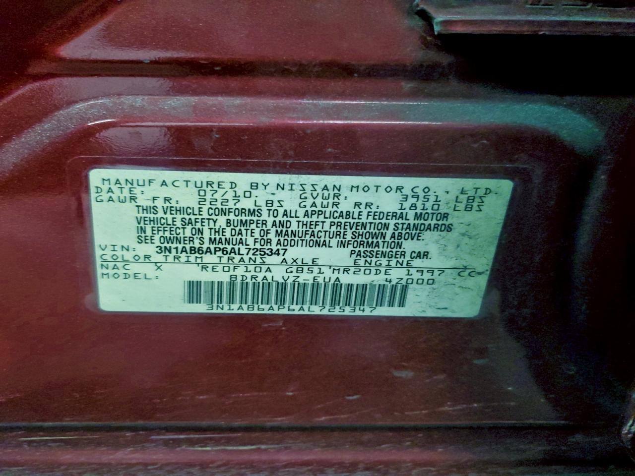 2010 NISSAN SENTRA 2.0 photo 12