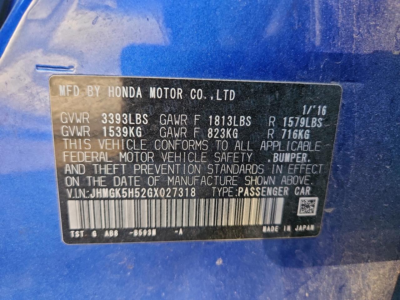 2016 HONDA FIT LX photo 12