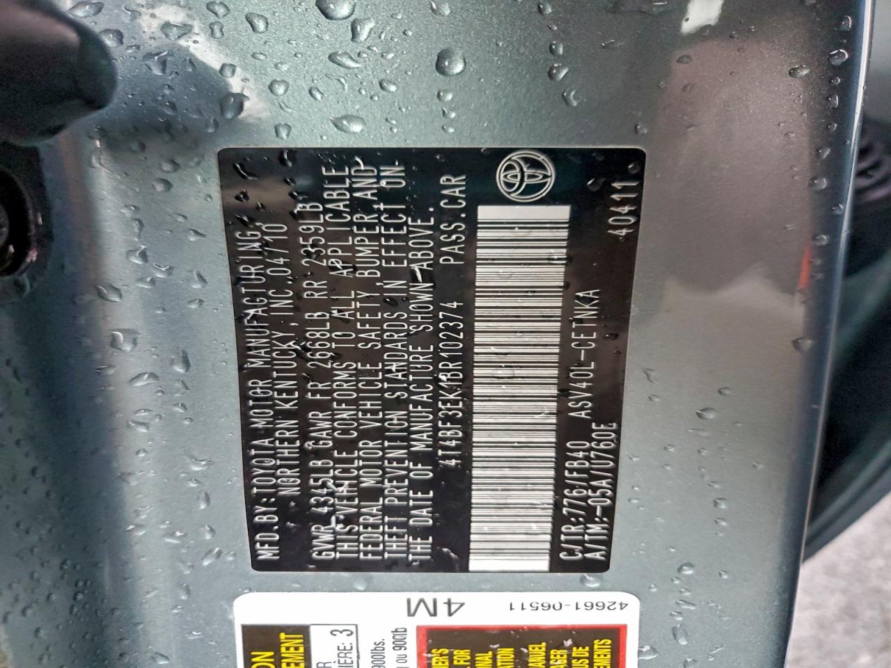 2011 TOYOTA CAMRY BASE photo 12