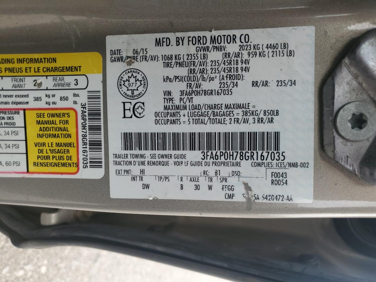 2016 FORD FUSION SE photo 12