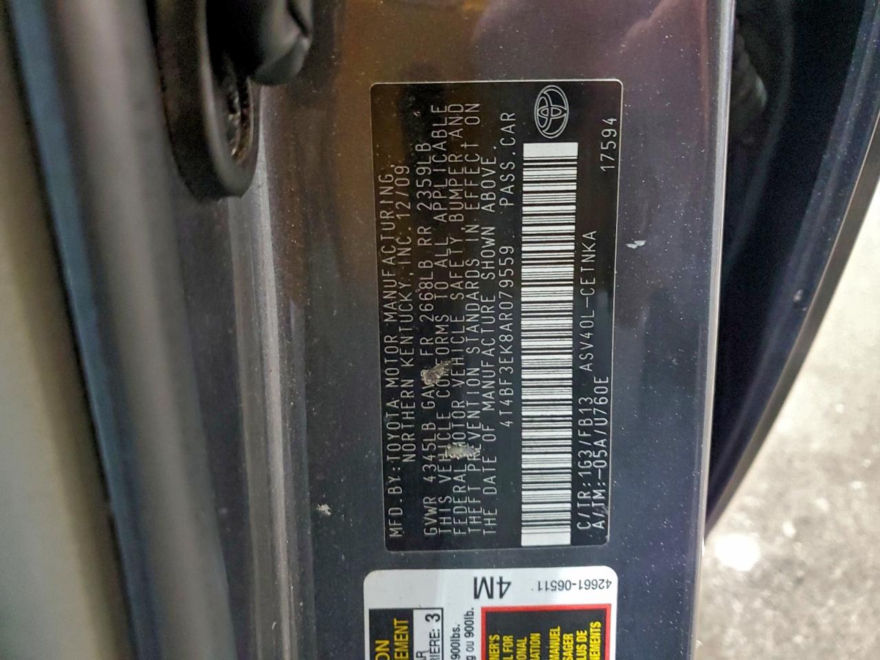 2010 TOYOTA CAMRY BASE photo 12
