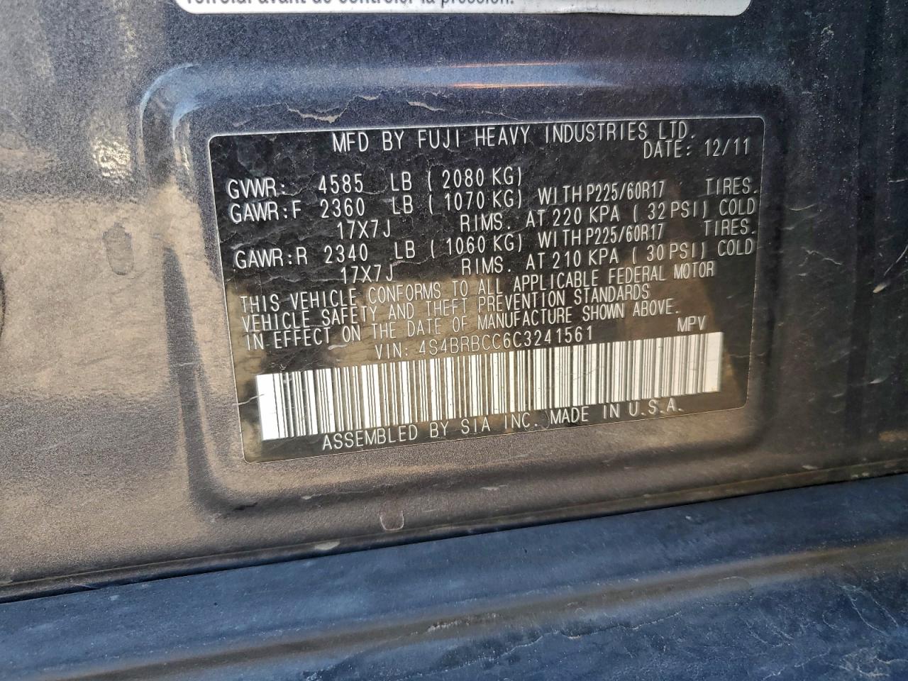 2012 SUBARU OUTBACK 2.5I PREMIUM photo 13