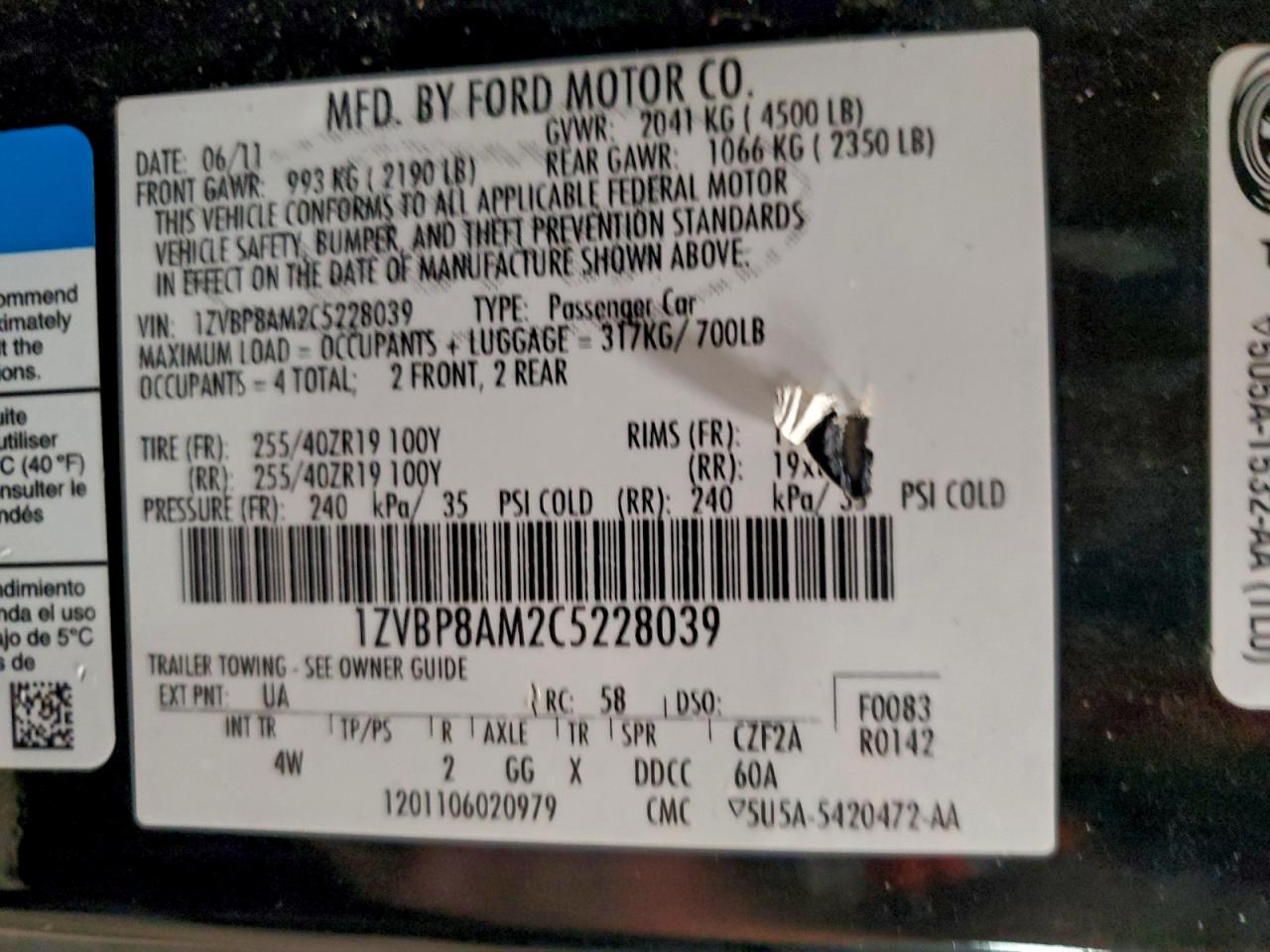 2012 FORD MUSTANG photo 12