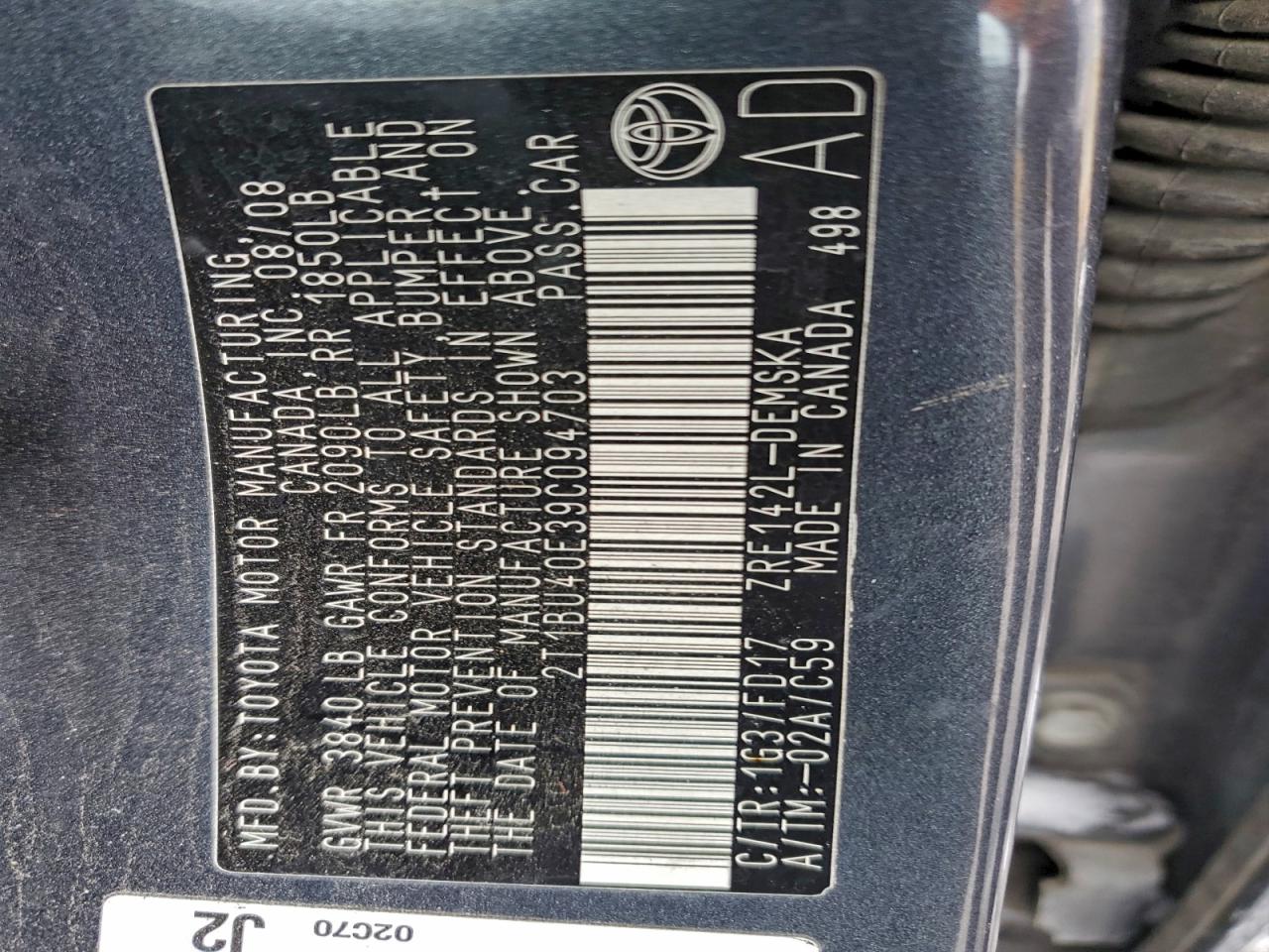 2009 TOYOTA COROLLA BASE photo 12