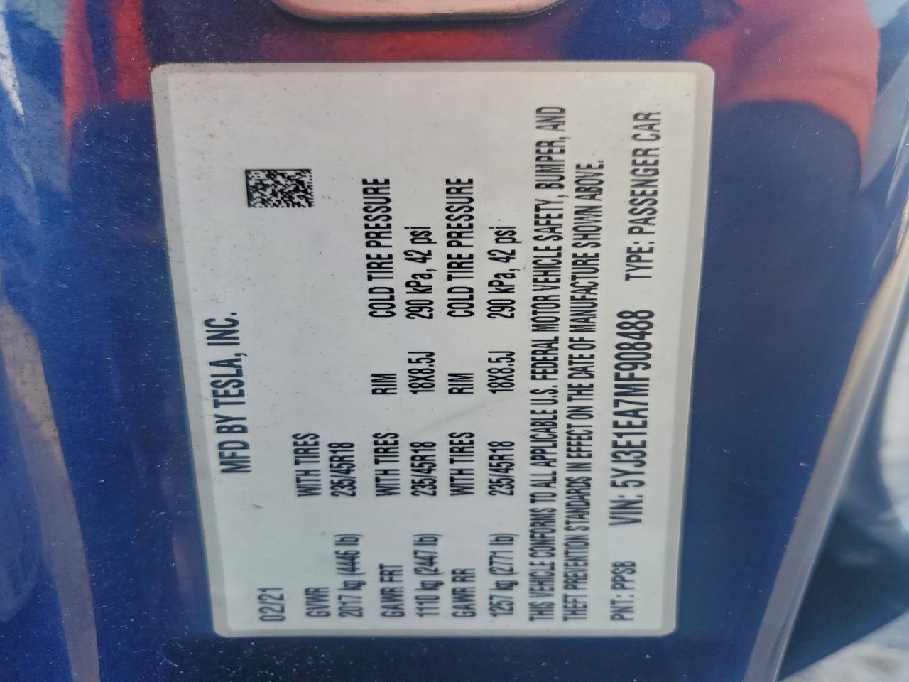 2021 TESLA MODEL 3 photo 12