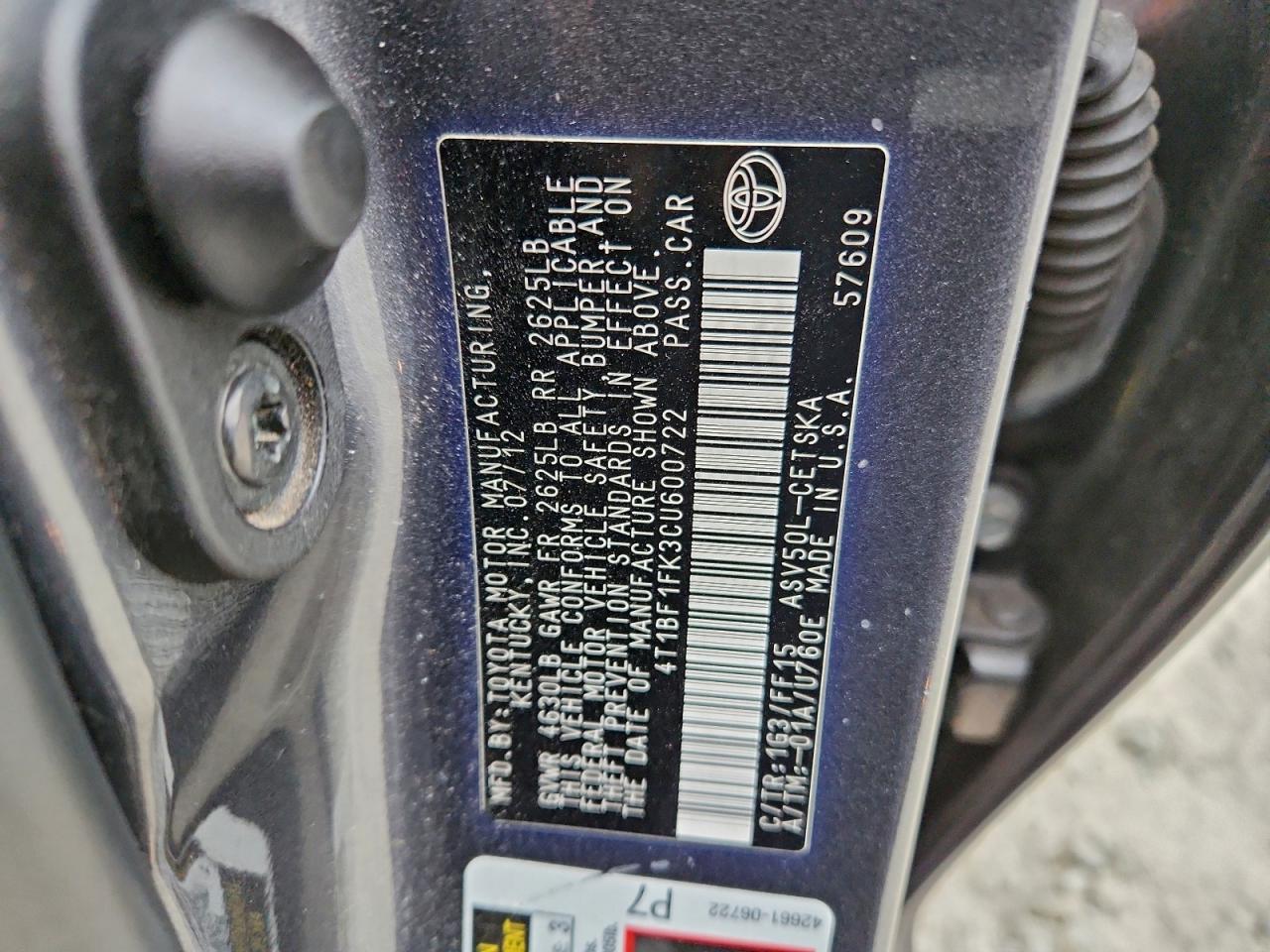 2012 TOYOTA CAMRY BASE photo 23