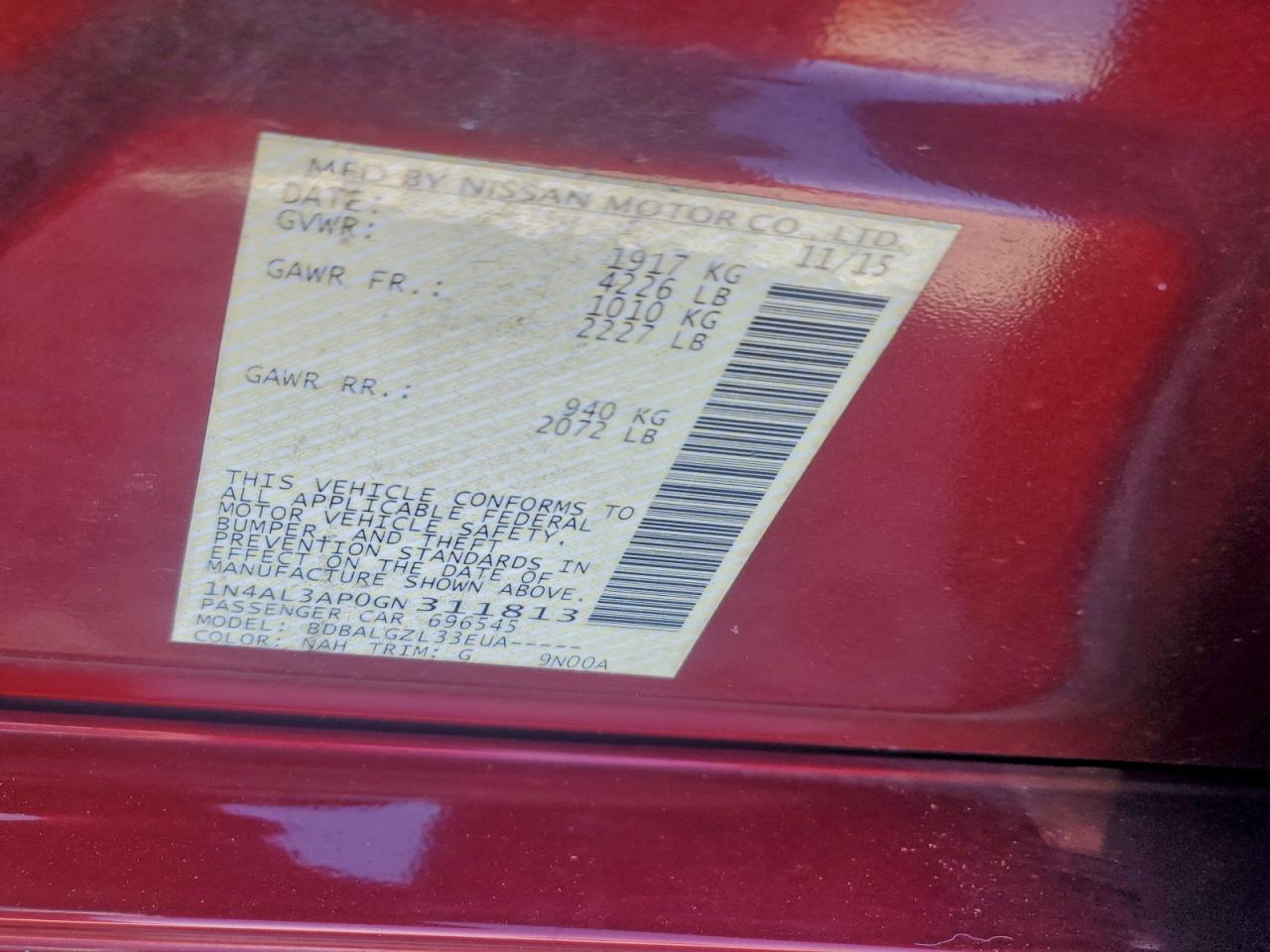 2016 NISSAN ALTIMA 2.5 photo 12