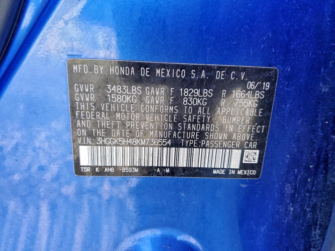 2019 HONDA FIT LX photo 12