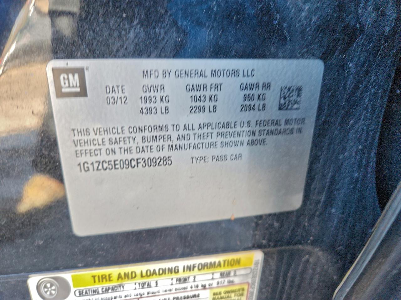 2012 CHEVROLET MALIBU 1LT photo 12