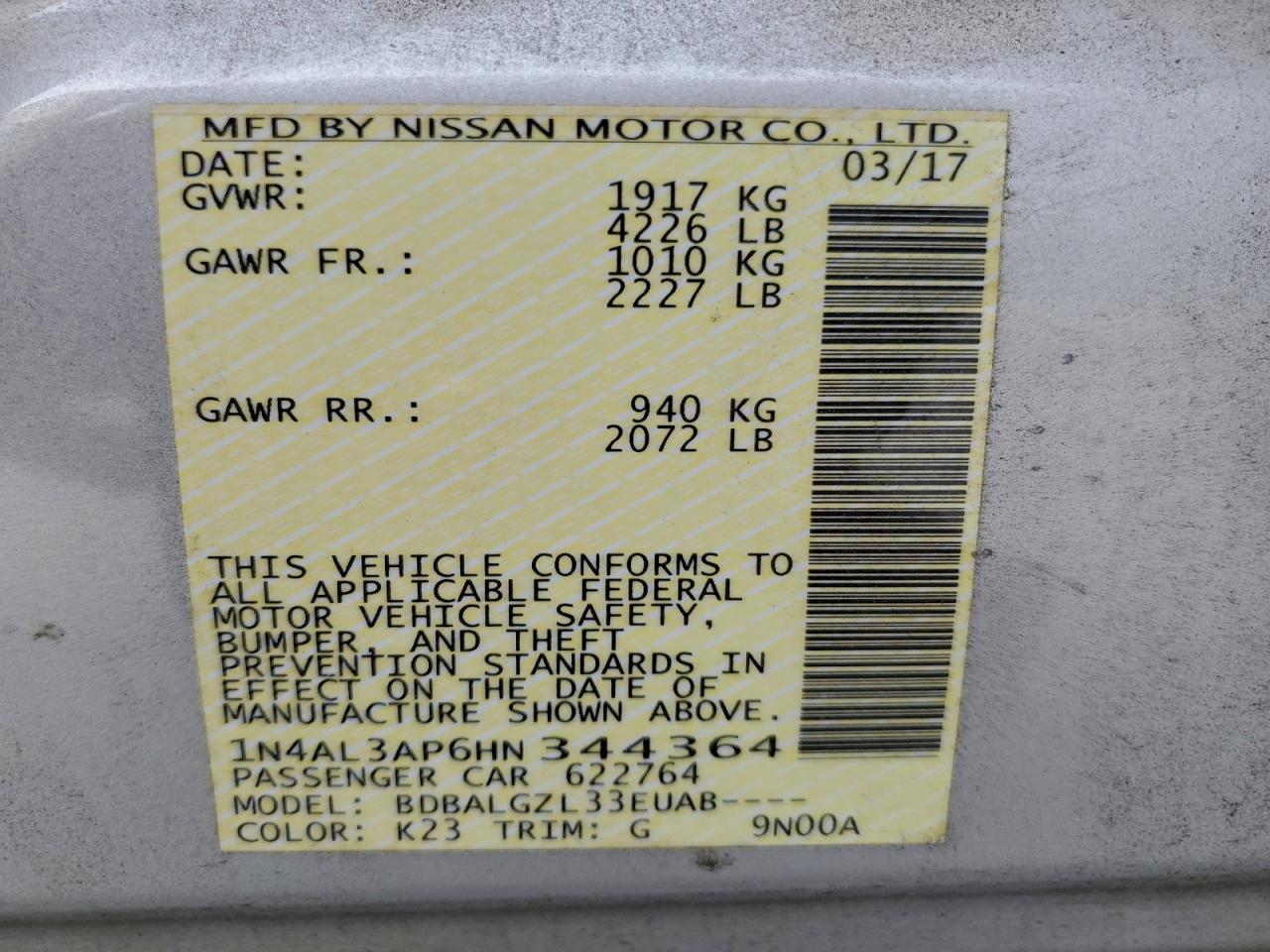 2017 NISSAN ALTIMA 2.5 photo 13