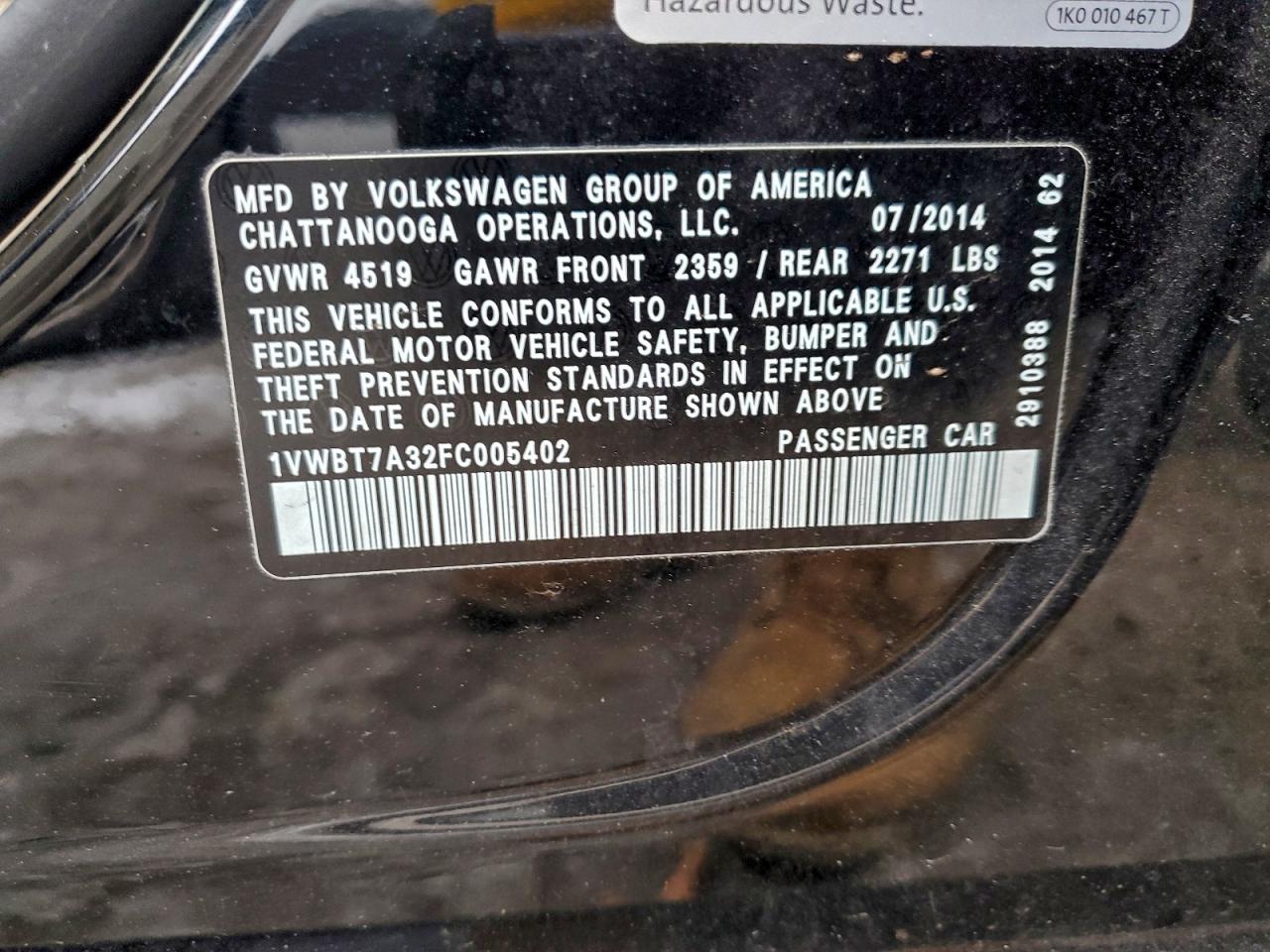 2015 VOLKSWAGEN PASSAT SE photo 12