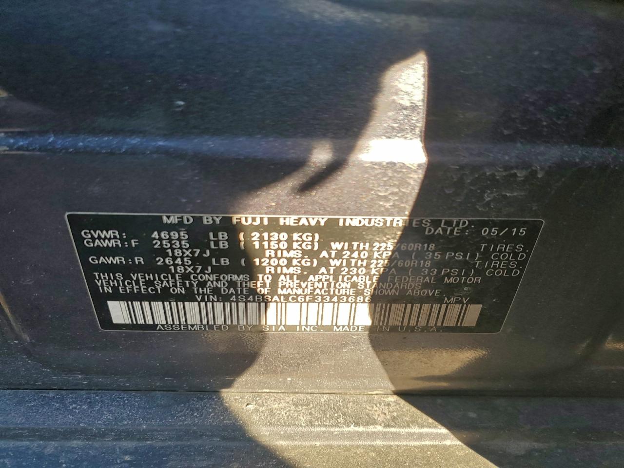2015 SUBARU OUTBACK 2.5I LIMITED photo 12