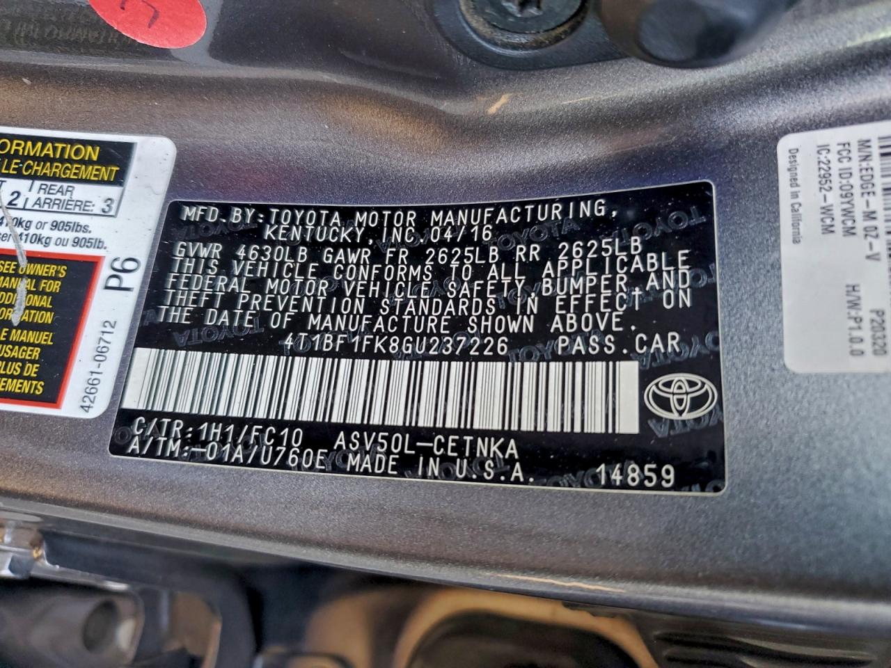 2016 TOYOTA CAMRY LE photo 12