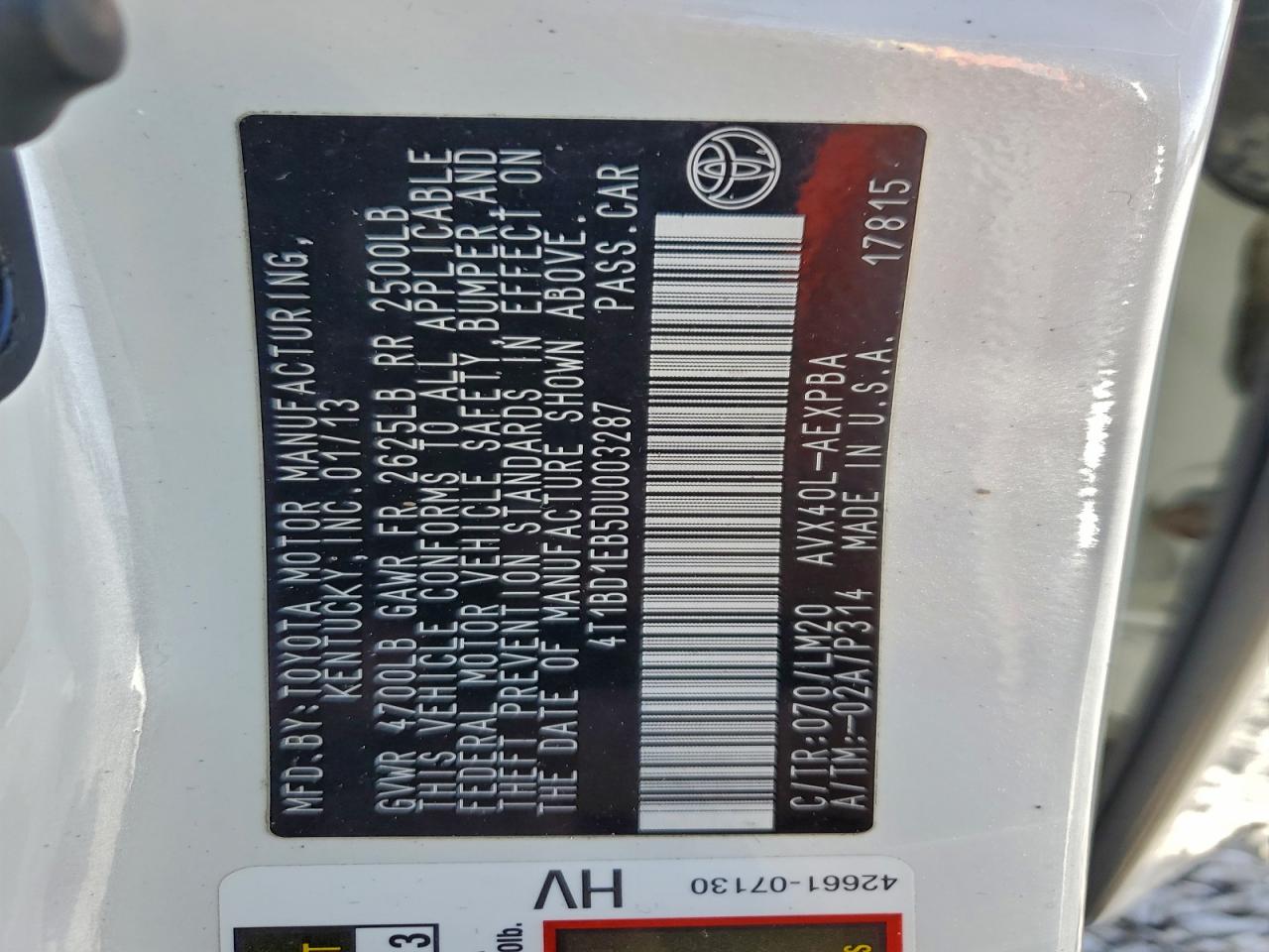 2013 TOYOTA AVALON HYBRID photo 12