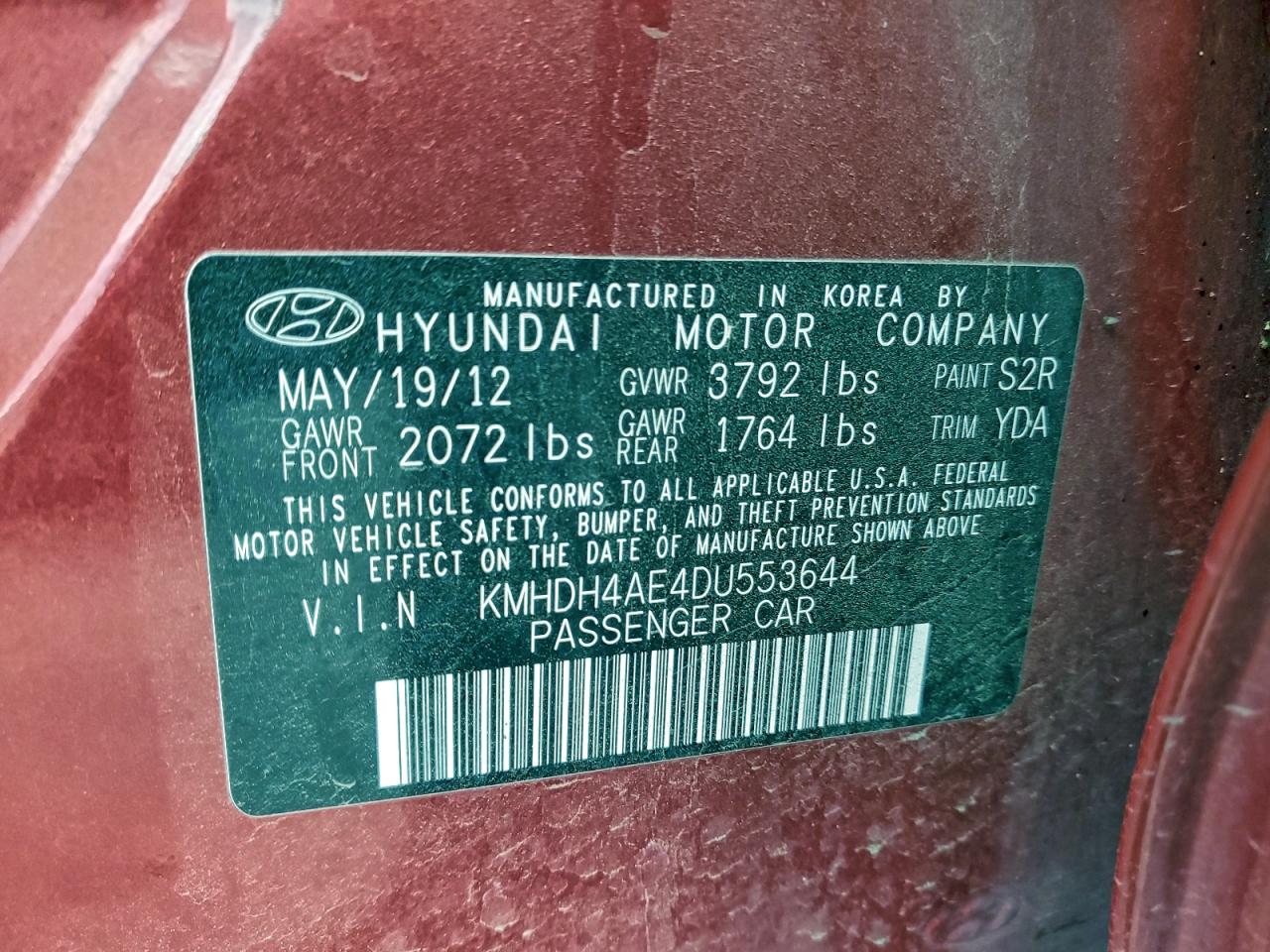 2013 HYUNDAI ELANTRA GLS photo 12