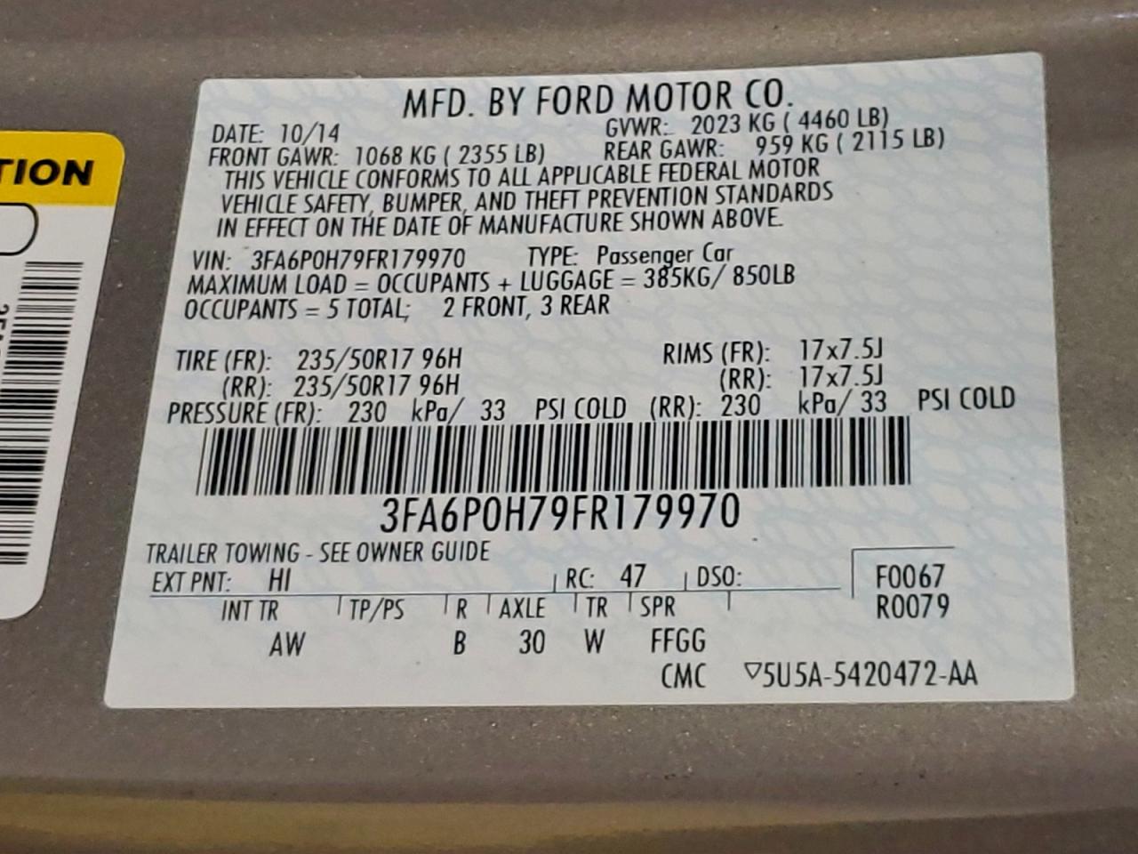 2015 FORD FUSION SE photo 12