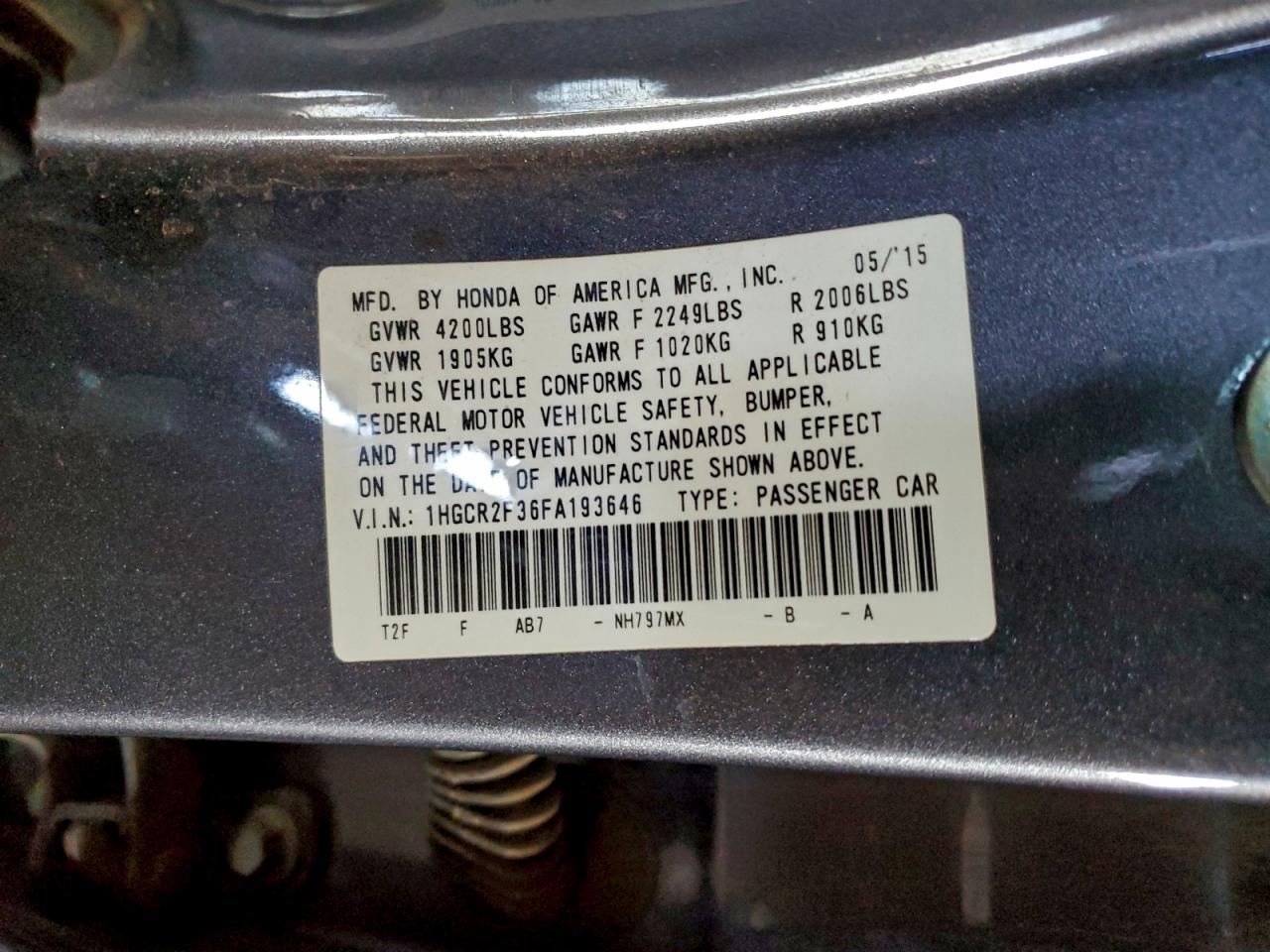 2015 HONDA ACCORD LX photo 12
