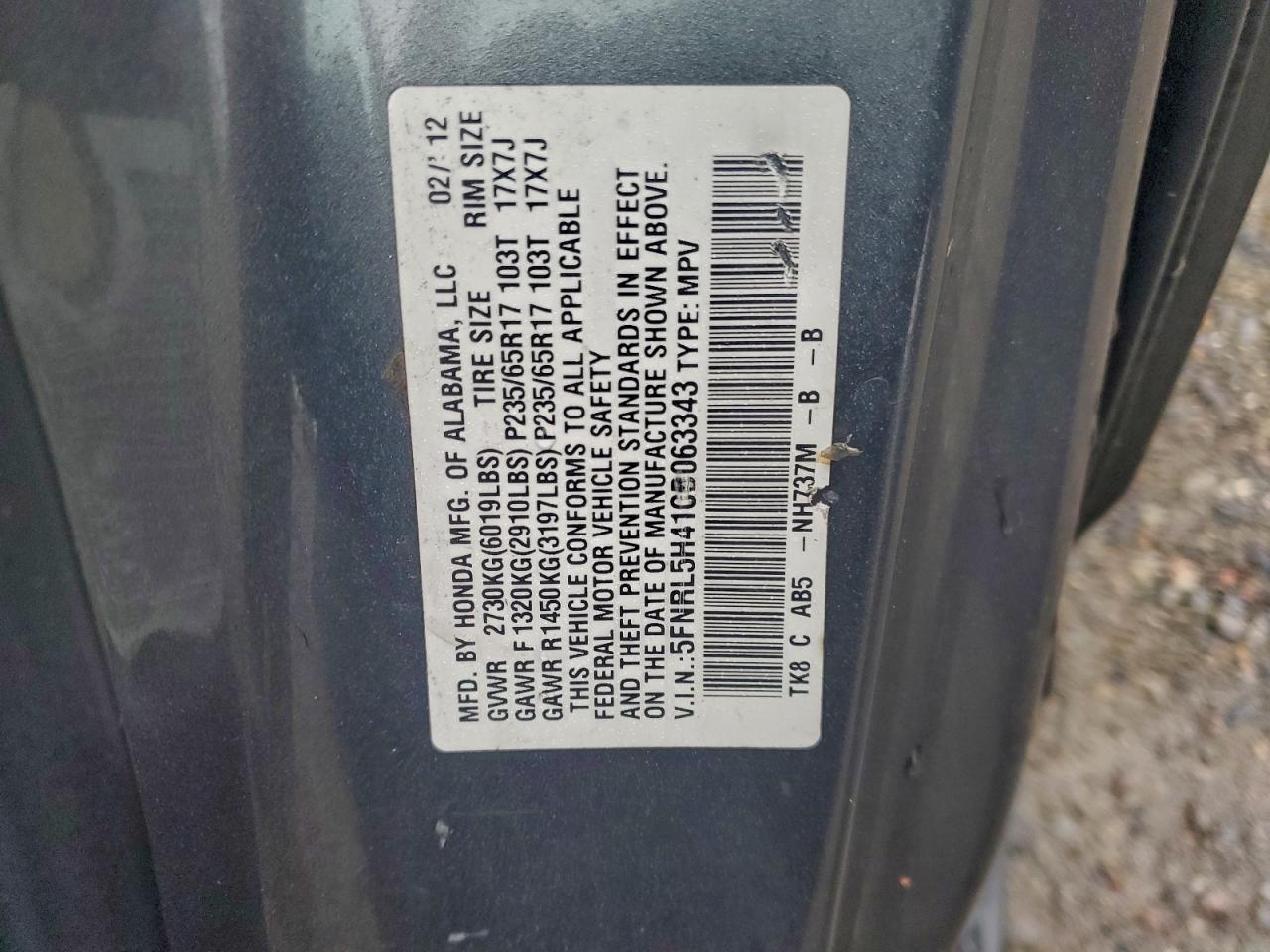 2012 HONDA ODYSSEY EX photo 13