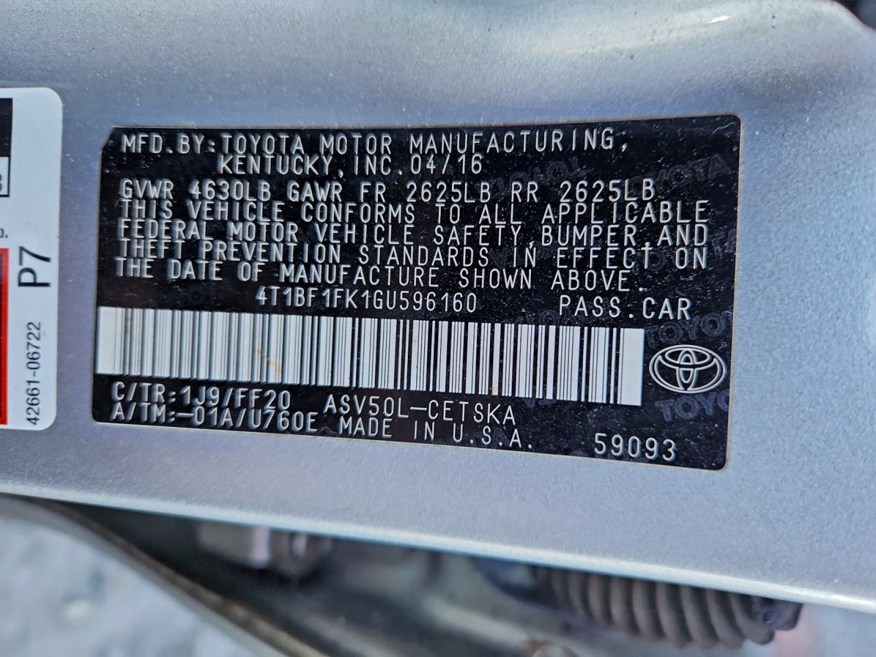 2016 TOYOTA CAMRY LE photo 12