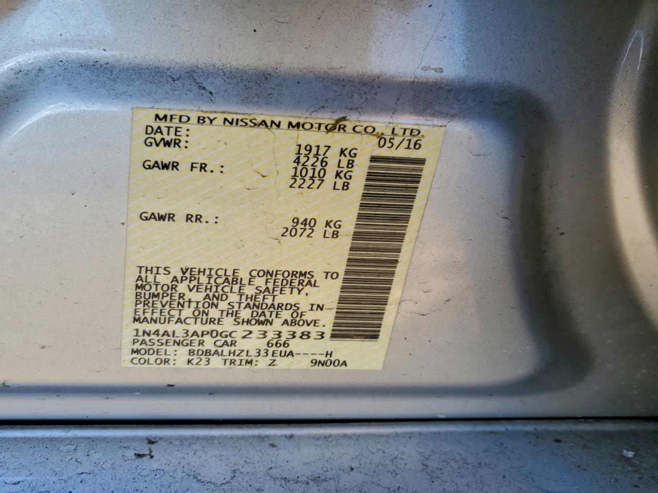 2016 NISSAN ALTIMA 2.5 photo 12