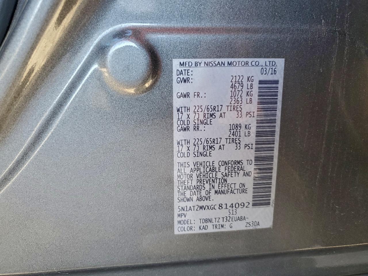 2016 NISSAN ROGUE SV photo 13