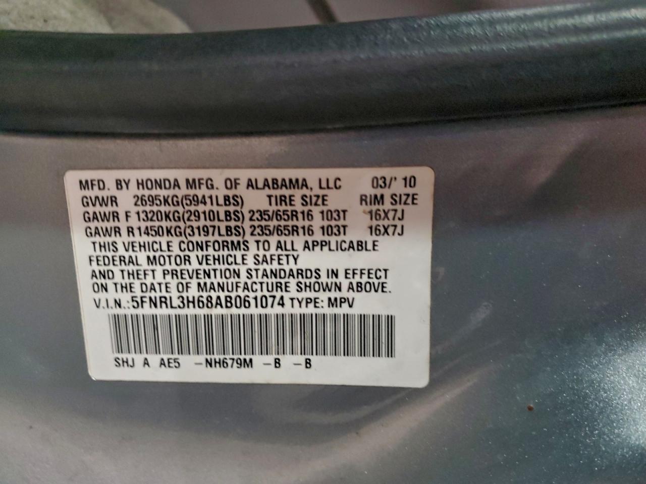 2010 HONDA ODYSSEY EXL photo 13