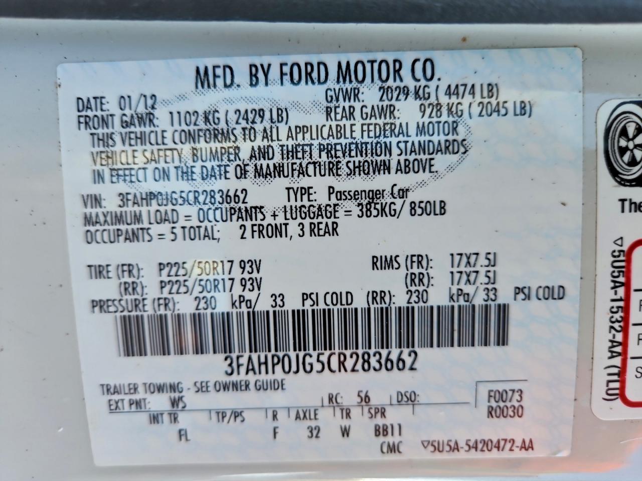 2012 FORD FUSION SEL photo 13