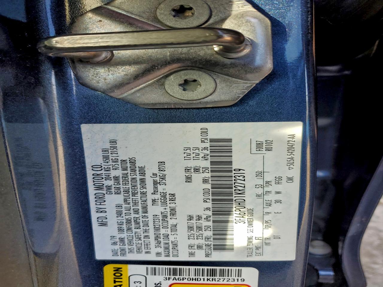 2019 FORD FUSION SE photo 12