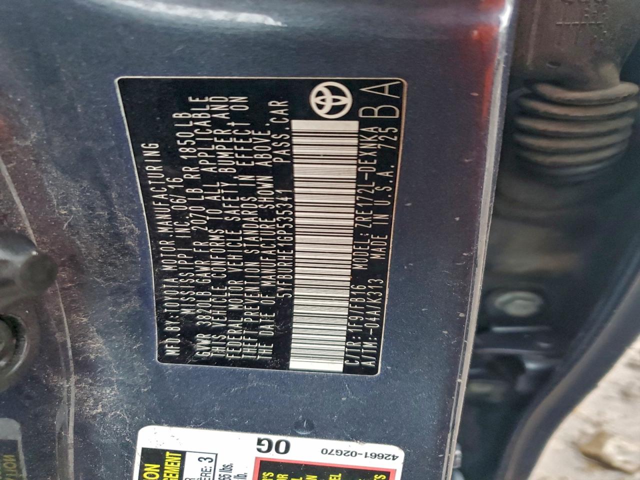 2016 TOYOTA COROLLA L photo 12
