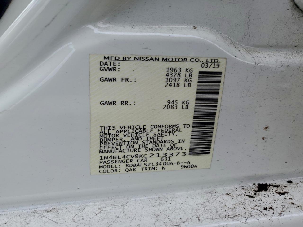2019 NISSAN ALTIMA SR photo 12