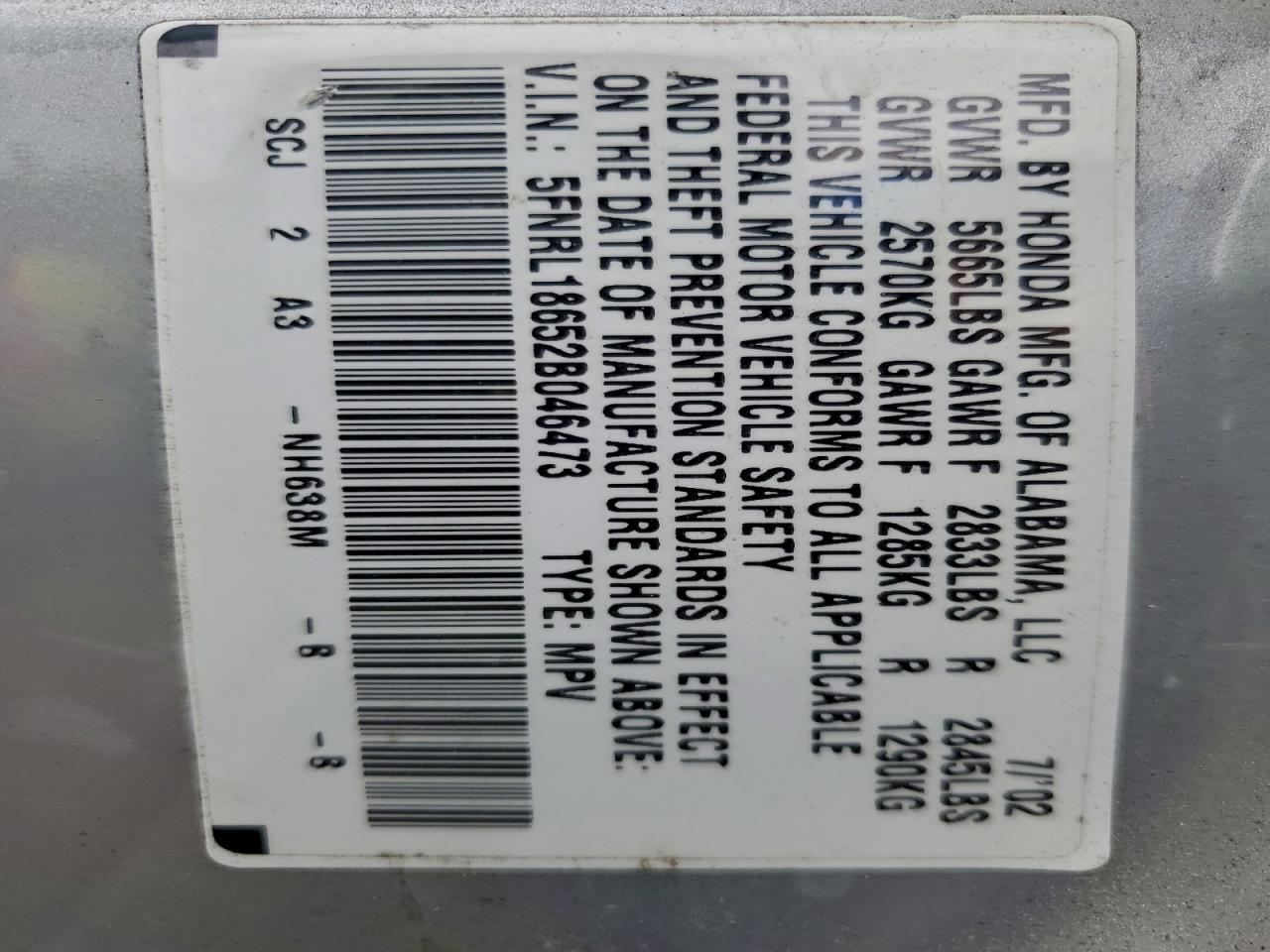 2002 HONDA ODYSSEY EX photo 13