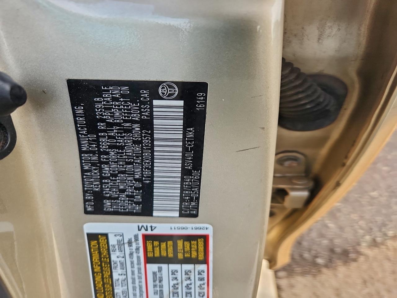 2011 TOYOTA CAMRY BASE photo 12