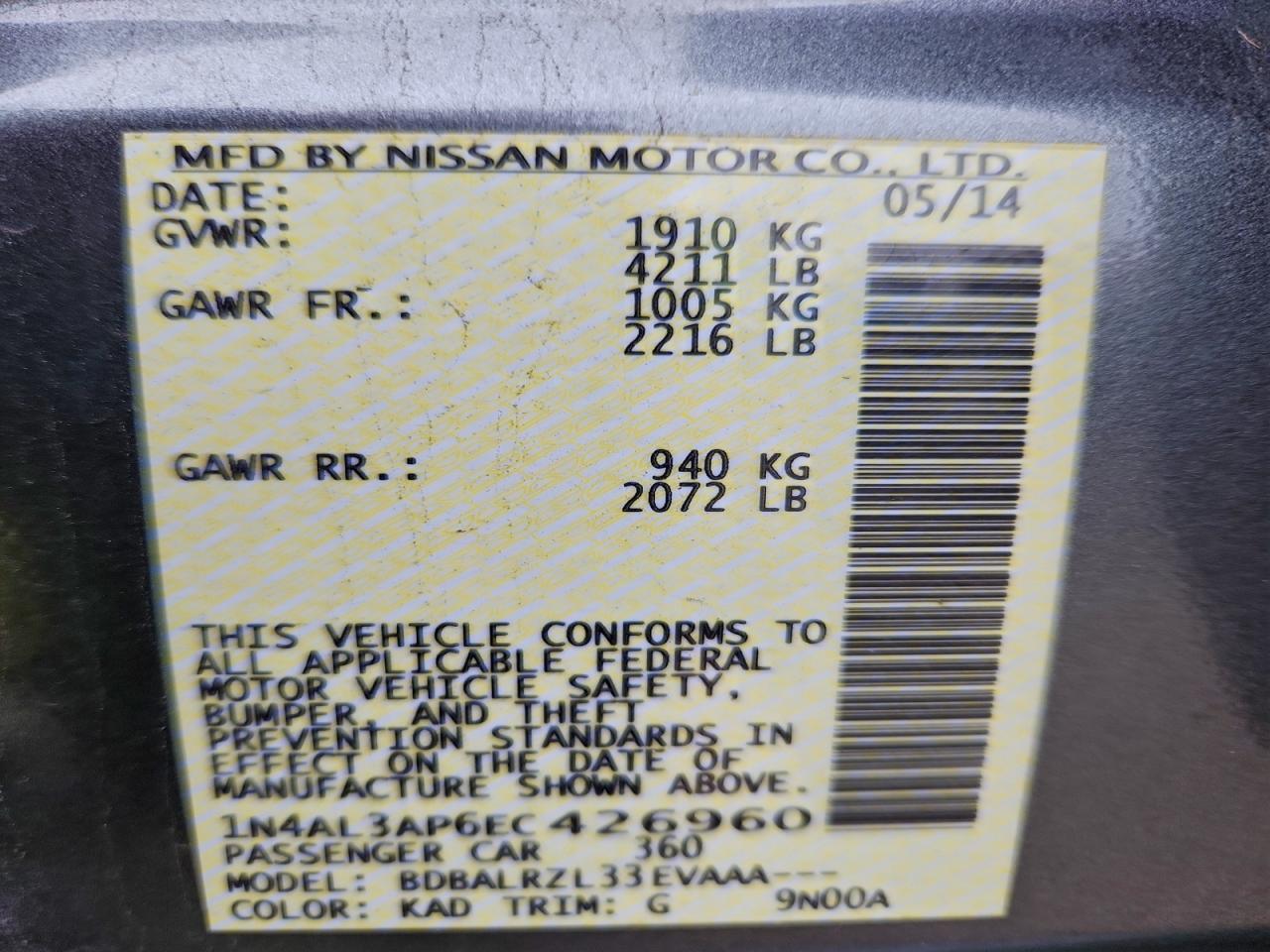 2014 NISSAN ALTIMA 2.5 photo 12