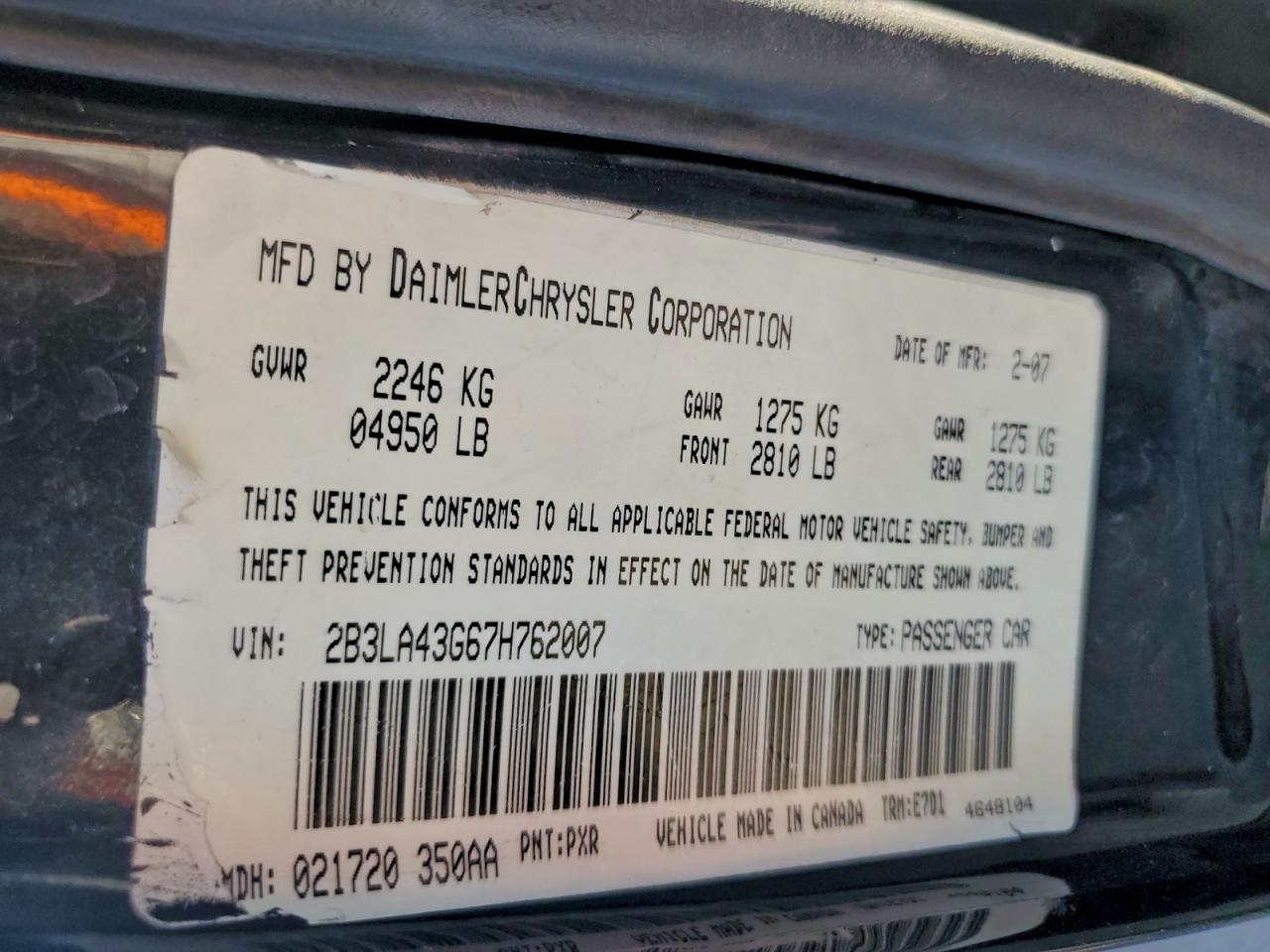 2007 DODGE CHARGER SE photo 12
