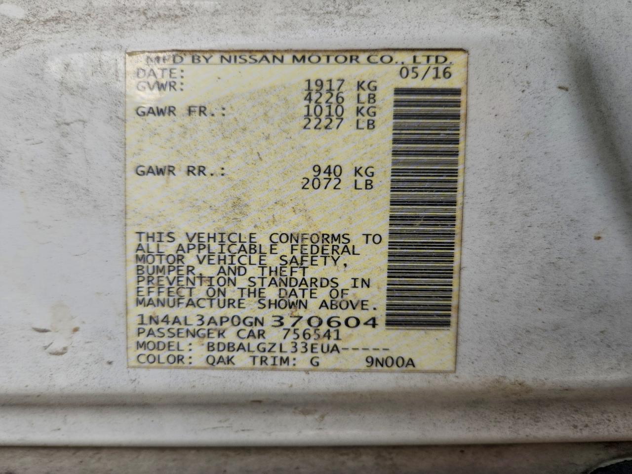 2016 NISSAN ALTIMA 2.5 photo 12