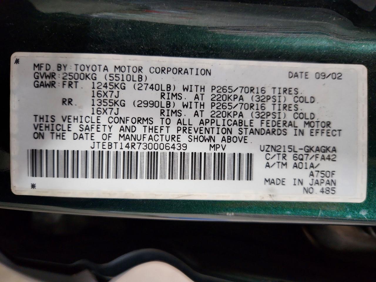 2003 TOYOTA 4RUNNER SR5 photo 13