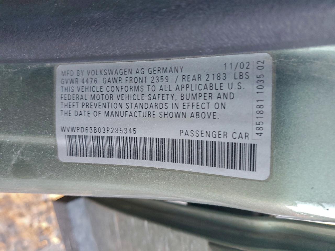 2003 VOLKSWAGEN PASSAT GLS photo 12