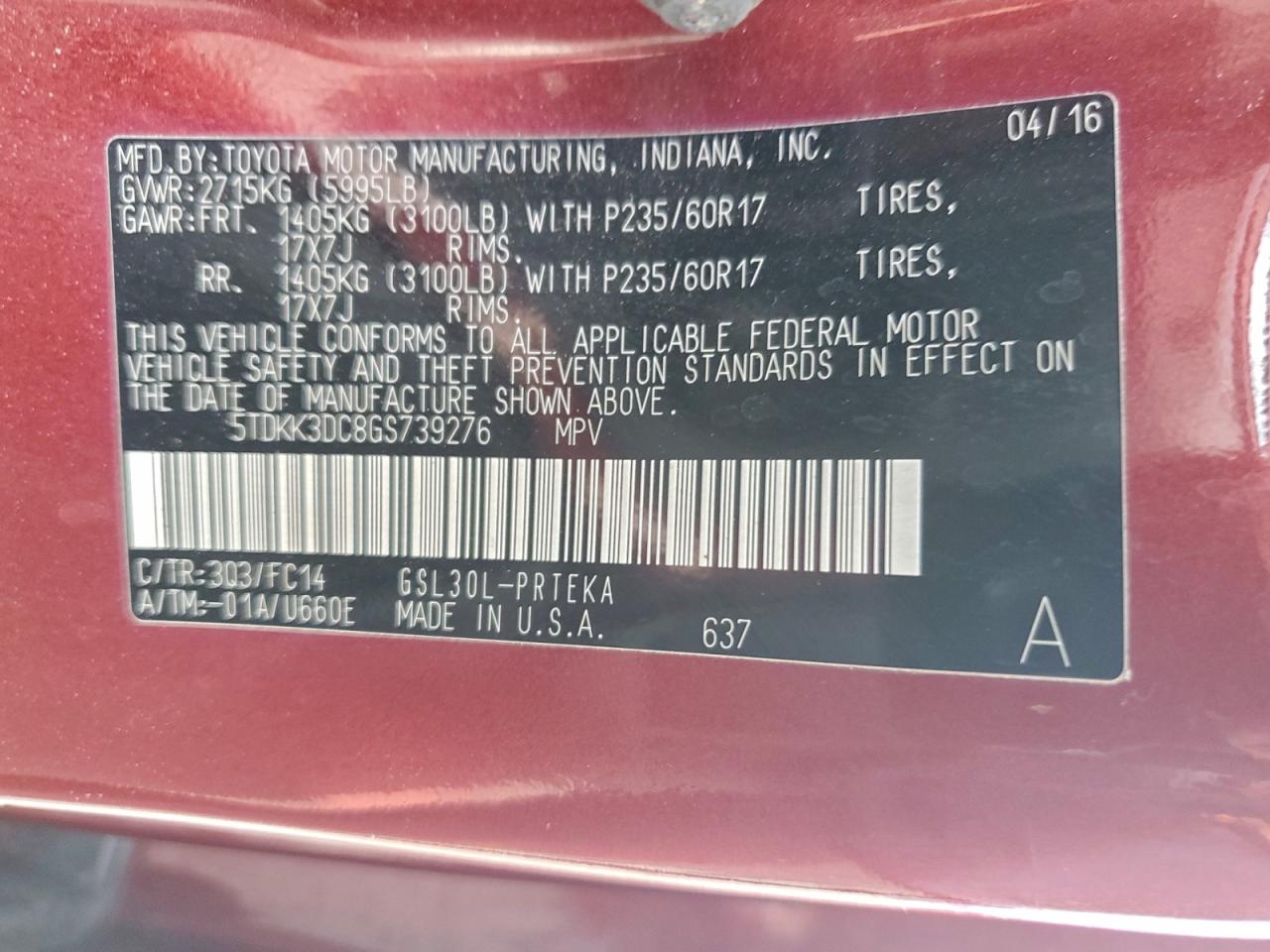 2016 TOYOTA SIENNA LE photo 13