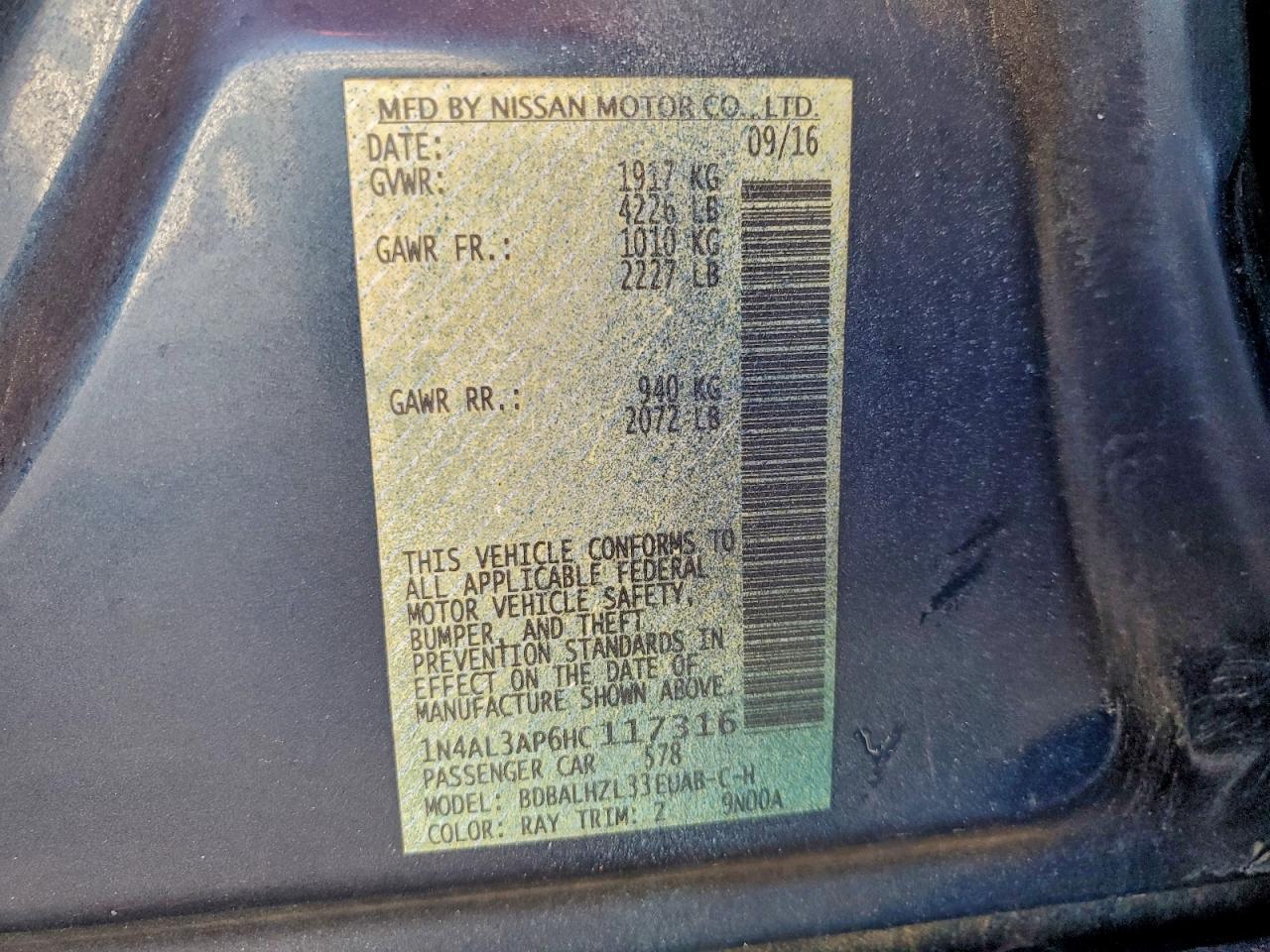 2017 NISSAN ALTIMA 2.5 photo 12