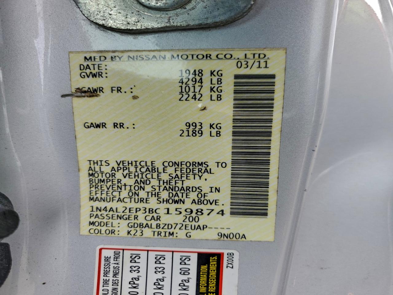 2011 NISSAN ALTIMA S photo 12