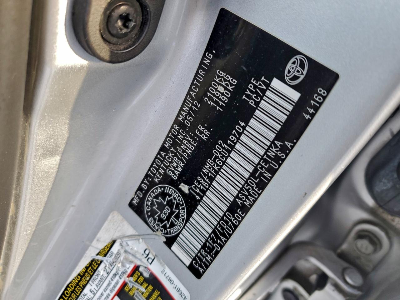 2012 TOYOTA CAMRY BASE photo 12