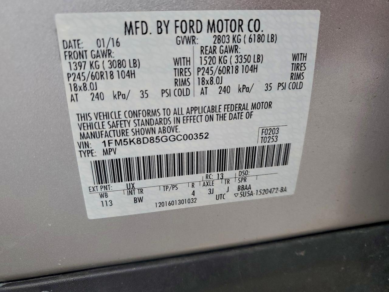 2016 FORD EXPLORER XLT photo 13