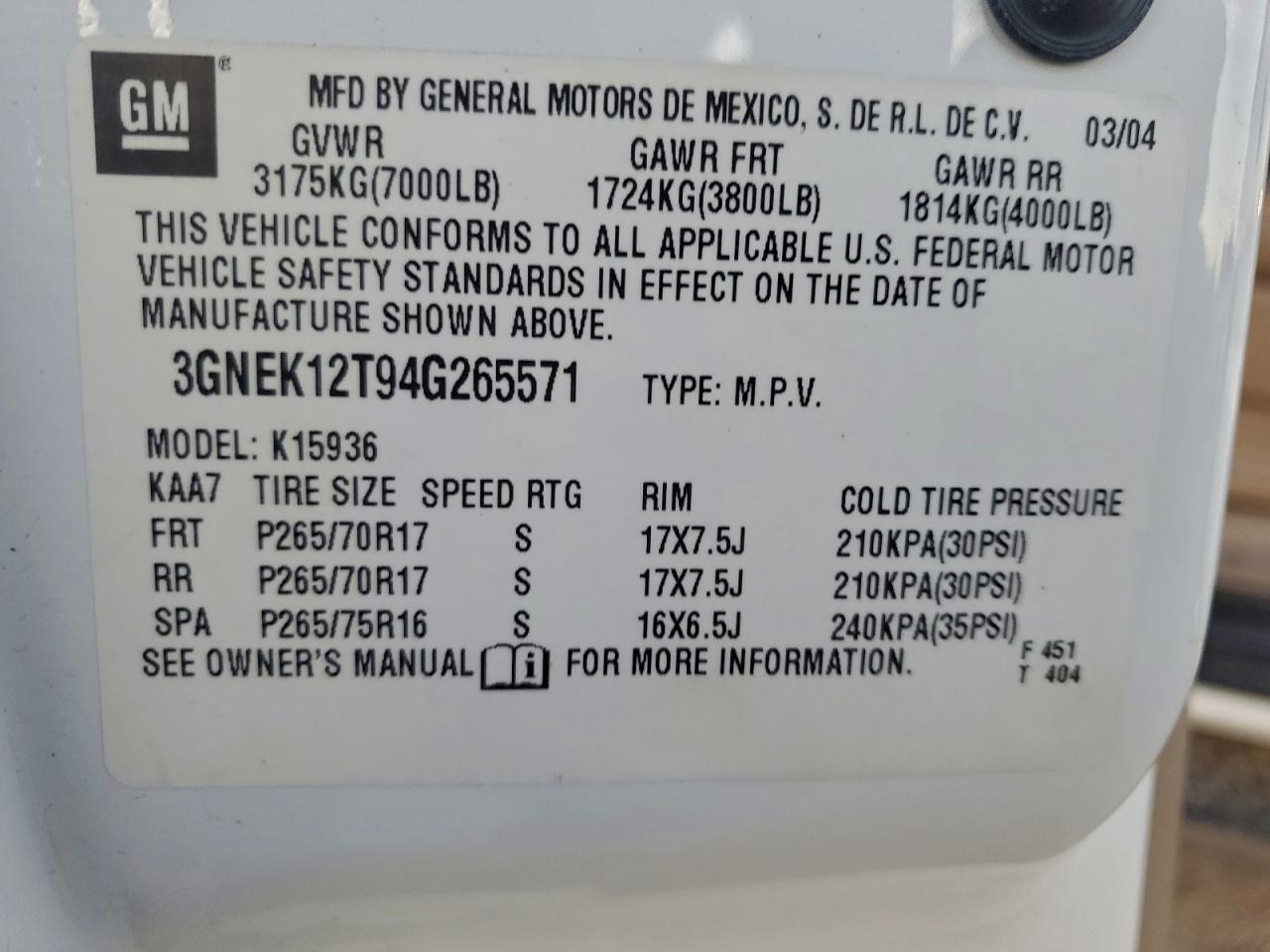 2004 CHEVROLET AVALANCHE K1500 photo 12