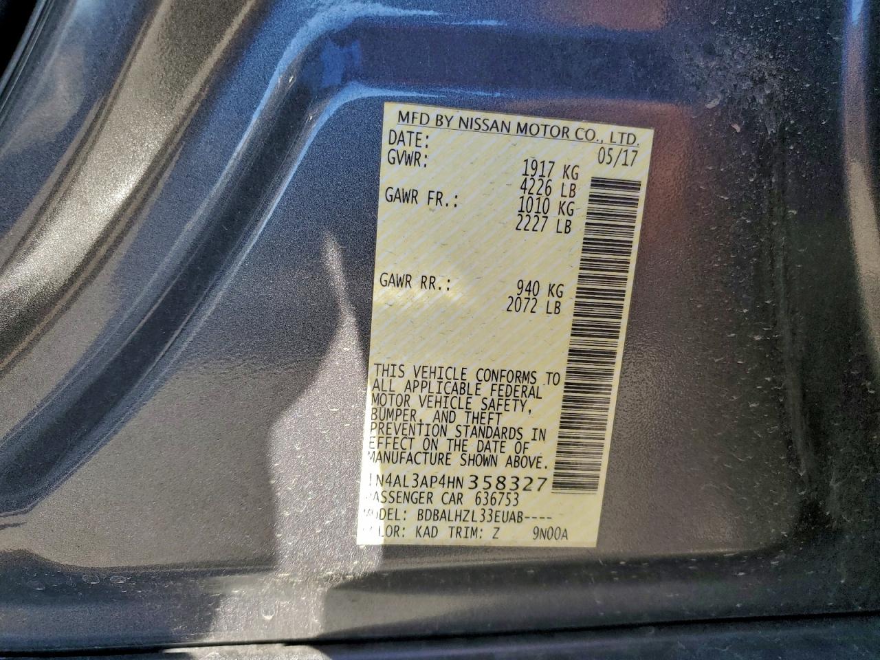 2017 NISSAN ALTIMA 2.5 photo 12