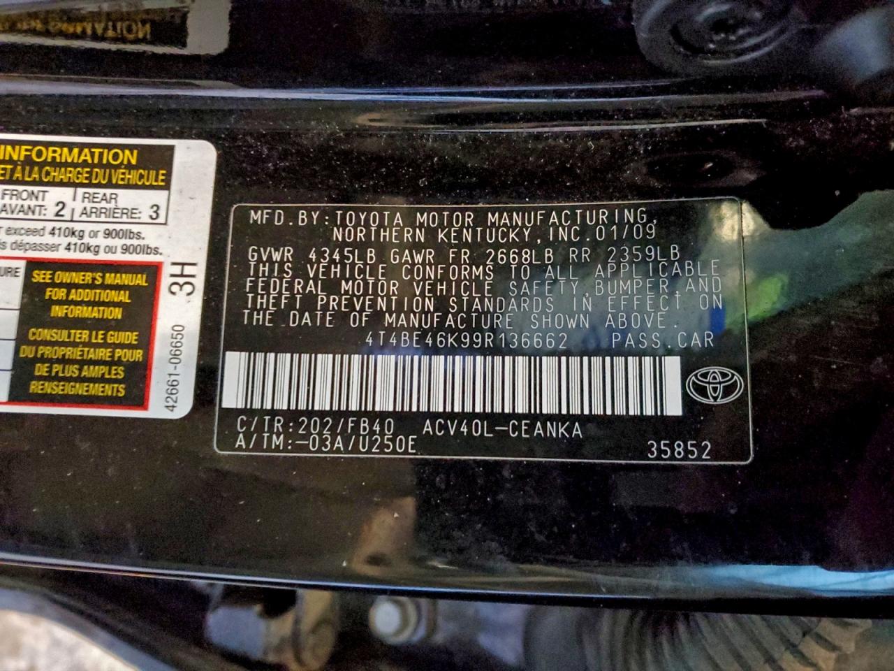 2009 TOYOTA CAMRY BASE photo 12
